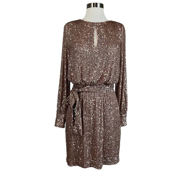 Eliza J Women's Sequined Long Sleeved Mini Sheath Cocktail Dress Gold Size 6 - Picture 1 of 14